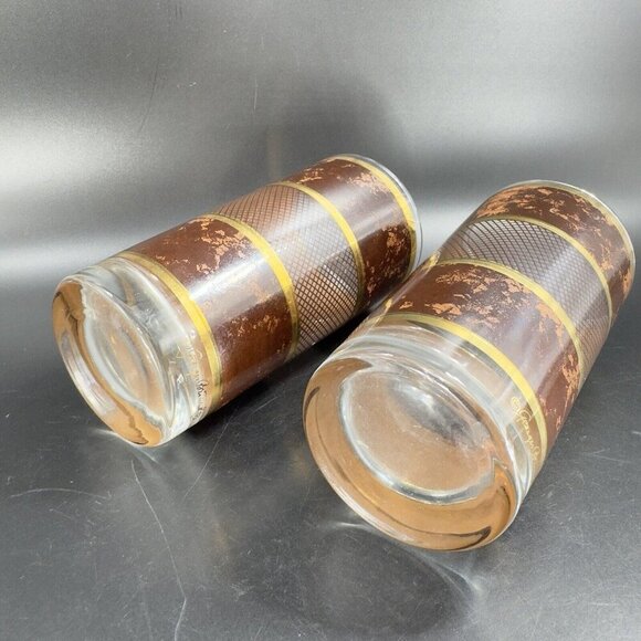 MCM Georges Briard Tortoise Gold Highball Drinking Tumbler Glasses Set 2 Vintage - Picture 7 of 12
